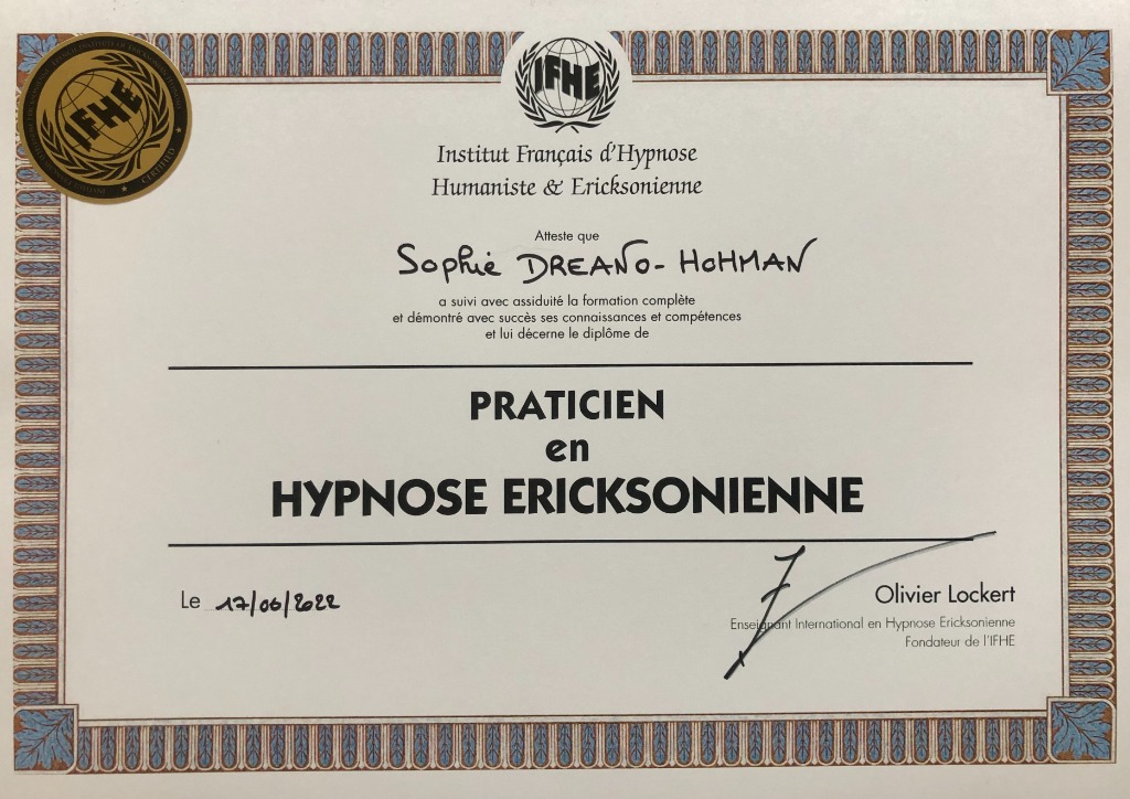 photo diplome Sophie DREANO HOHMAN