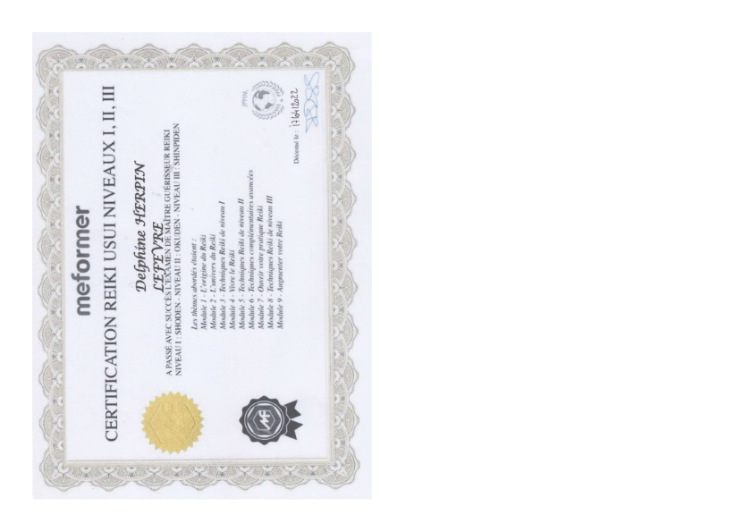 photo diplome Del reiki