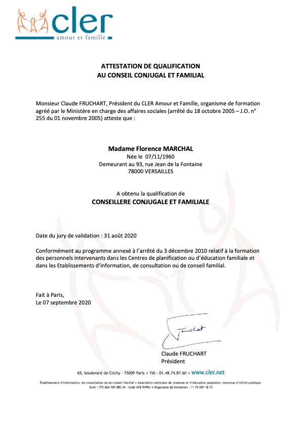 photo diplome Florence Marchal Chevalier