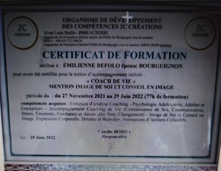 photo diplome Émilienne BEFOLO BOURGUIGNON