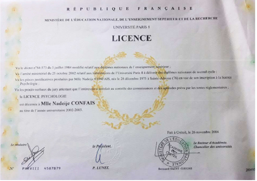 photo diplome Nadeije CONFAIS