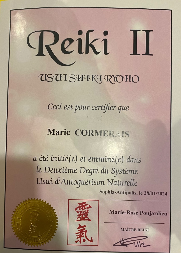 photo diplome Maric Magnétisme et Reiki 