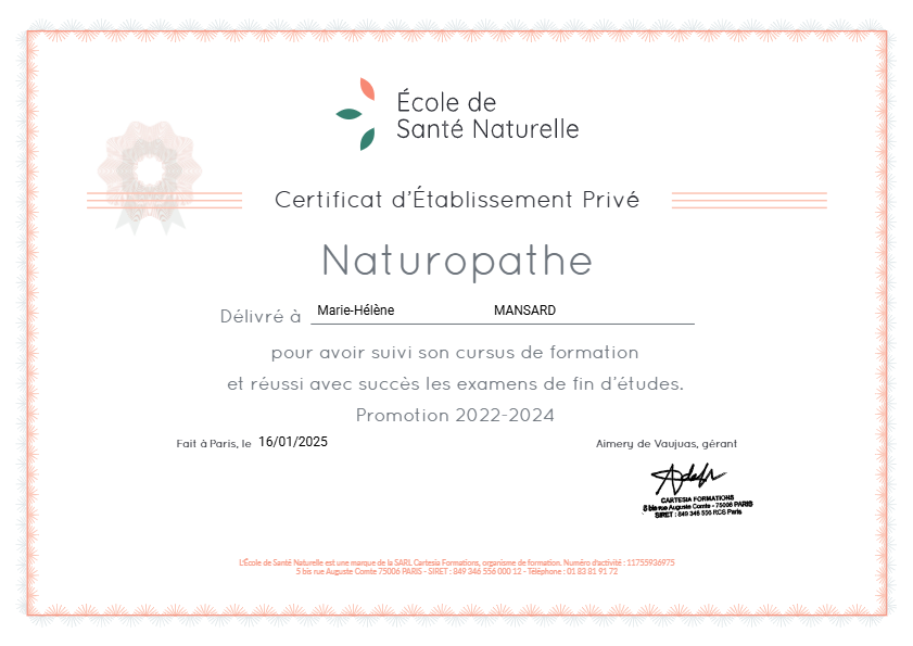 photo diplome Mme Marie-Hélène Mansard