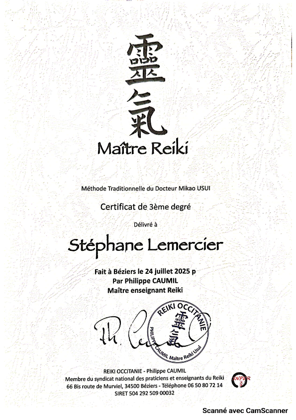 photo diplome Stéphane Reiki 34