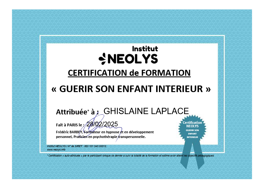 photo diplome Ghislaine LAPLACE By GL coach de vie holistique
