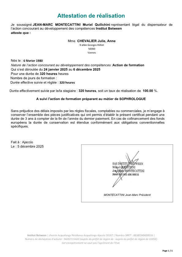 photo diplome Chevalier Julie