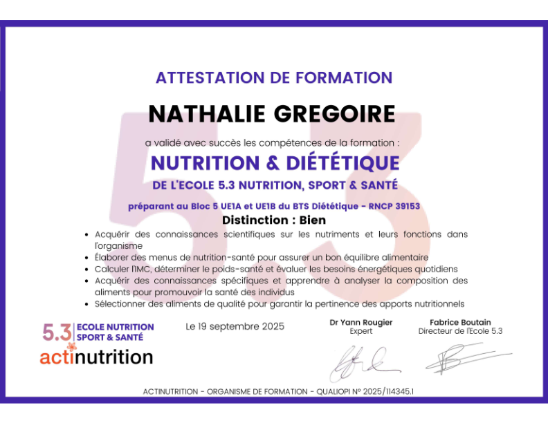 photo diplome Méthode Miams