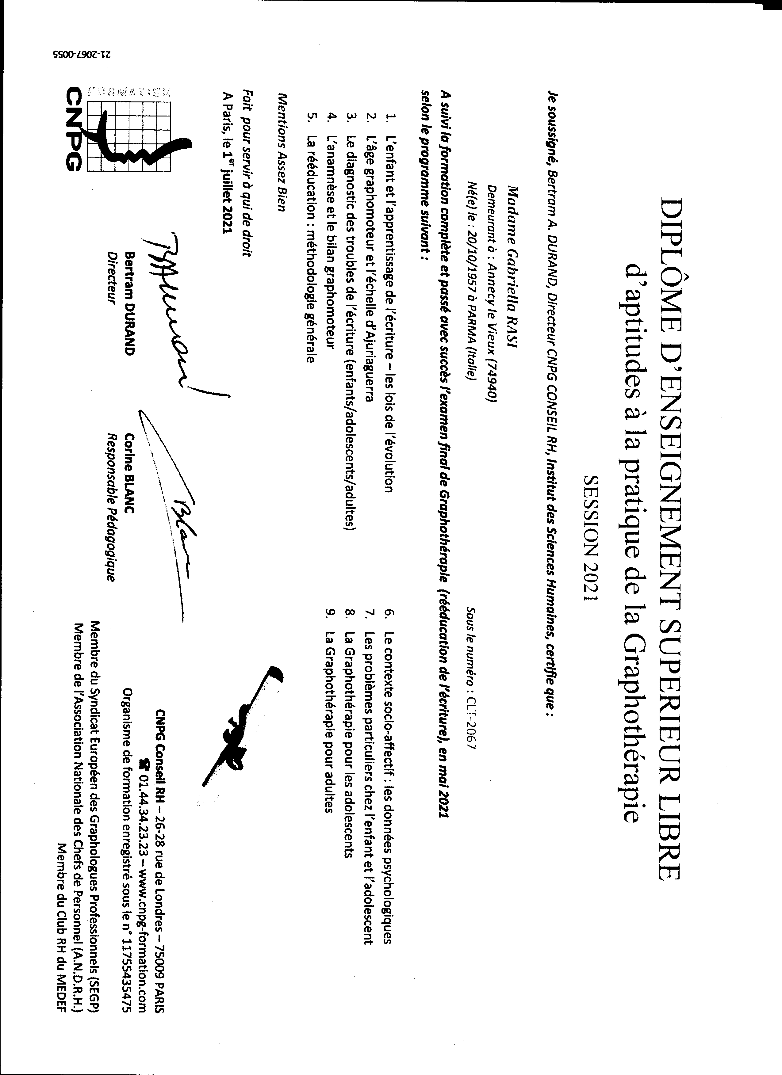 photo diplome Gabriella Rasi