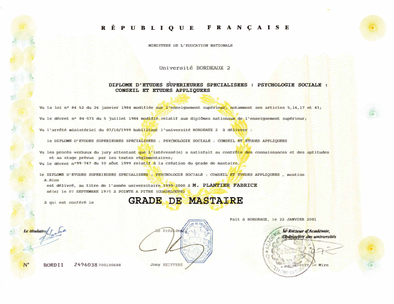 photo diplome Fabrice Plantier