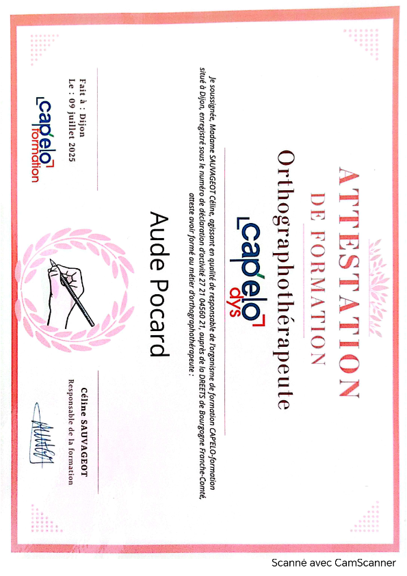 photo diplome Aude Pocard CAP’ELOdys