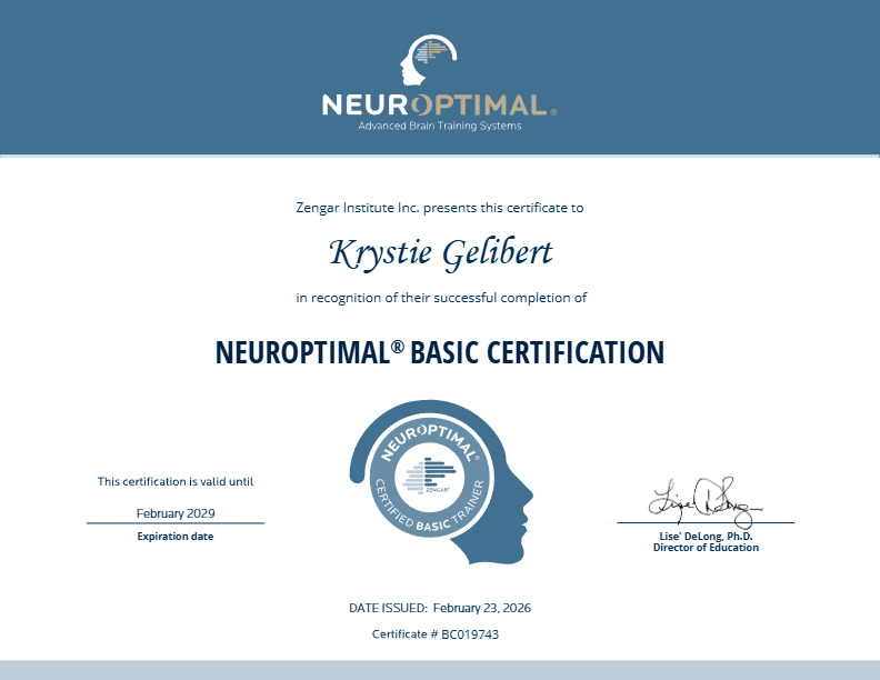 photo diplome Krystie Neurofeedback Dynamique neuroptimal