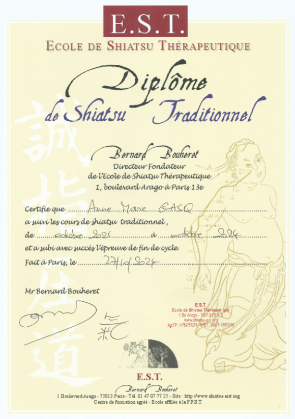 photo diplome Ofildesoi shiatsu sophro - Anne-Marie Gasq