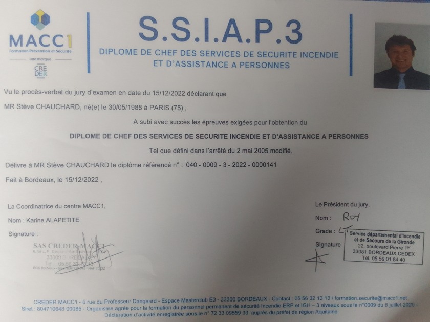 photo diplome Stève Chauchard - Prev’otop