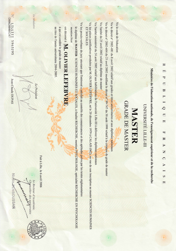 photo diplome Olivier Lefebvre