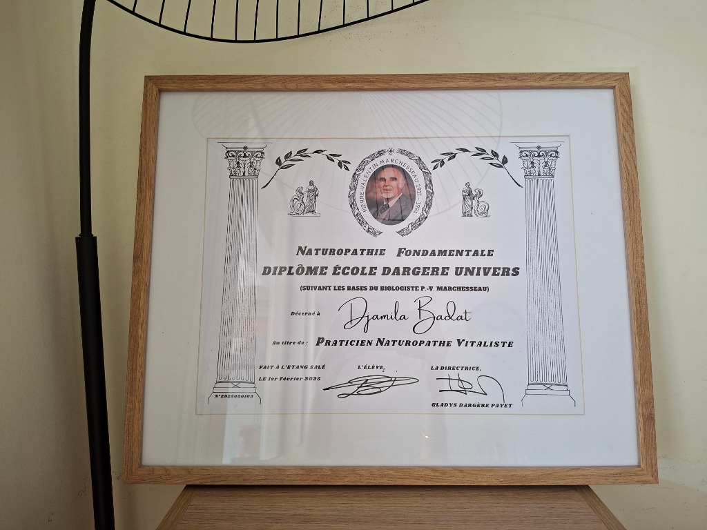 photo diplome Vitality - Djamila Naturopathe
