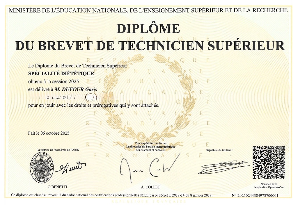photo diplome Garis DUFOUR