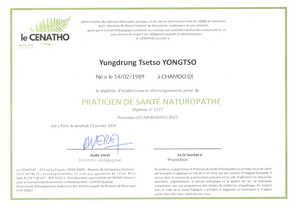 photo diplome Yongtso Yungdrung Tsetso