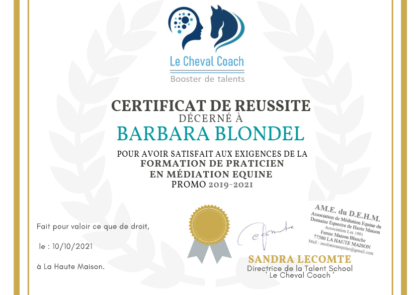 photo diplome Mme Barbara Blondel