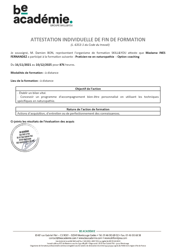 photo diplome Inessence Ines Fernandez