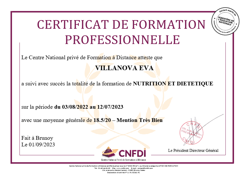 photo diplome Eva VILLANOVA