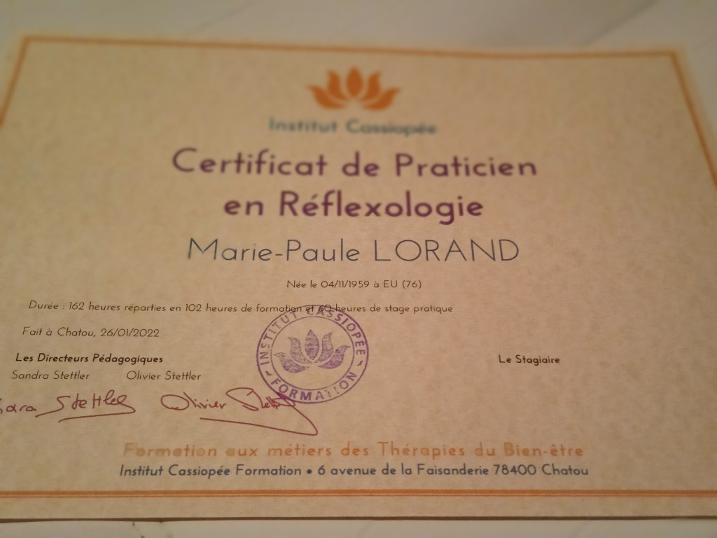 photo diplome Mariereflexologie