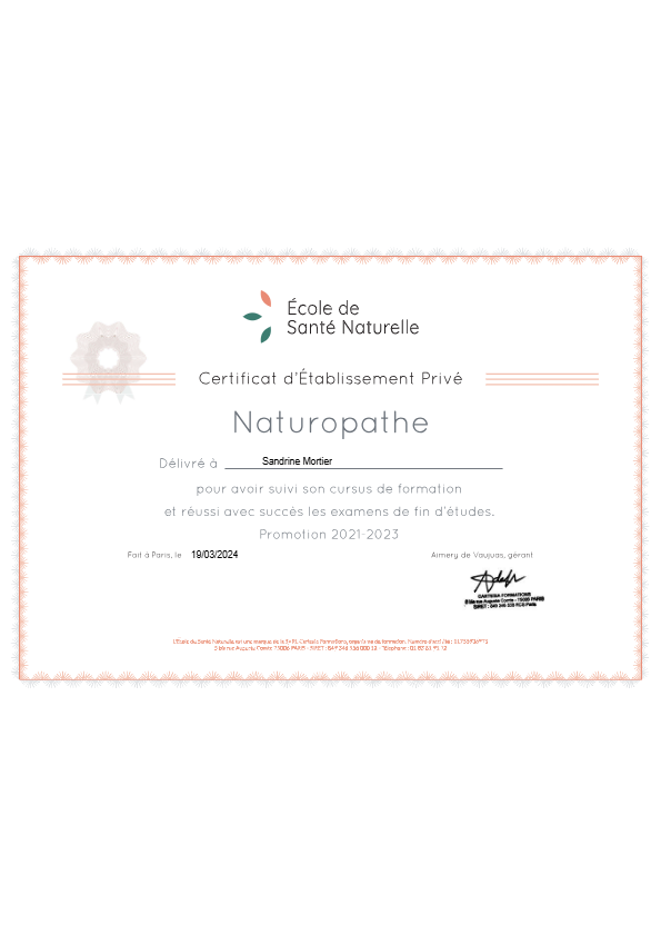 photo diplome Natur’eau&Equilibre