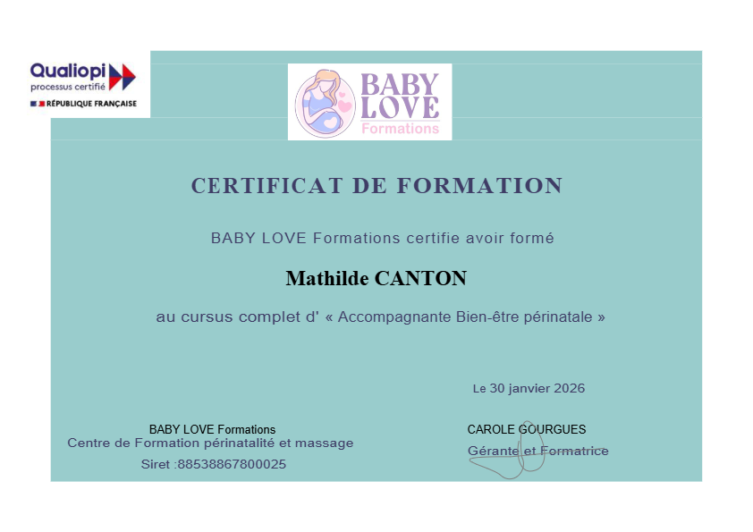 photo diplome Mathilde - Accompagnante périnatale - Doula