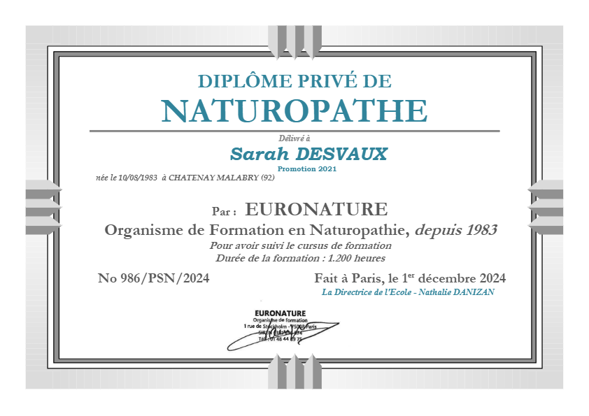 photo diplome Sarah DESVAUX