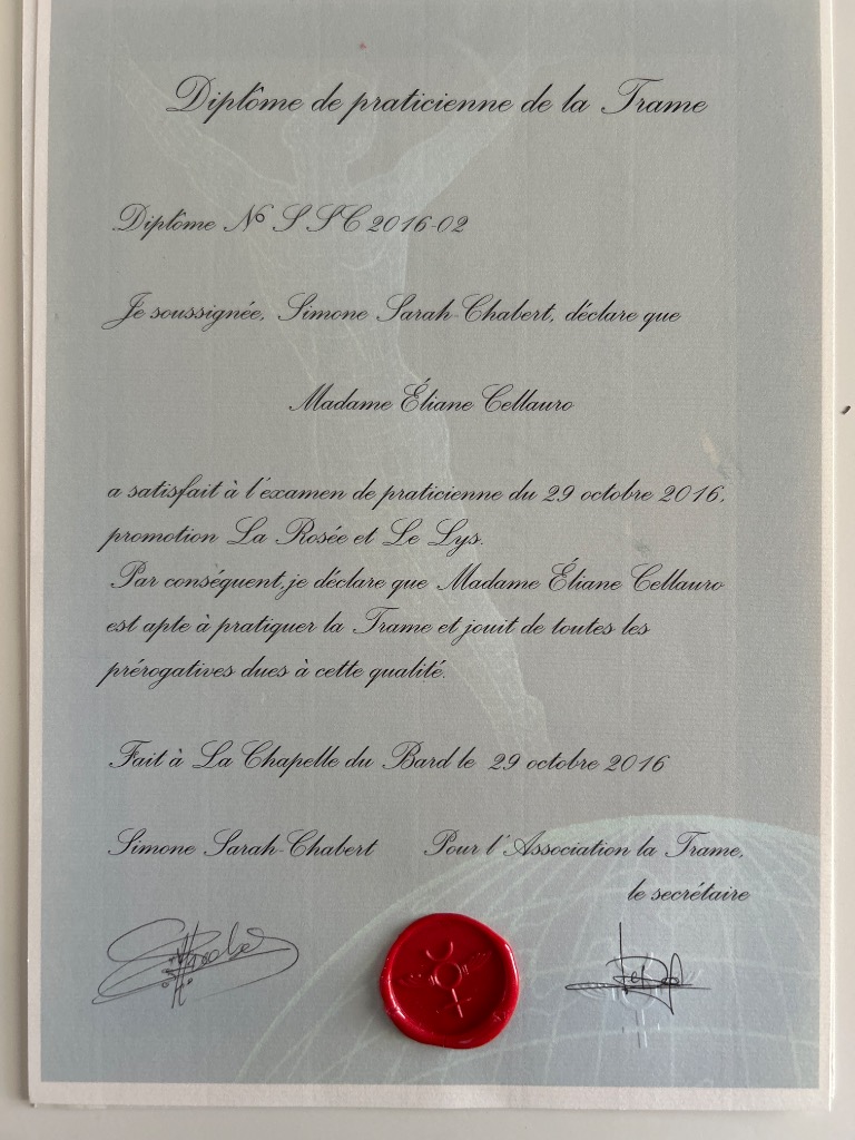 photo diplome Eliane cellauro Murmure d’âme