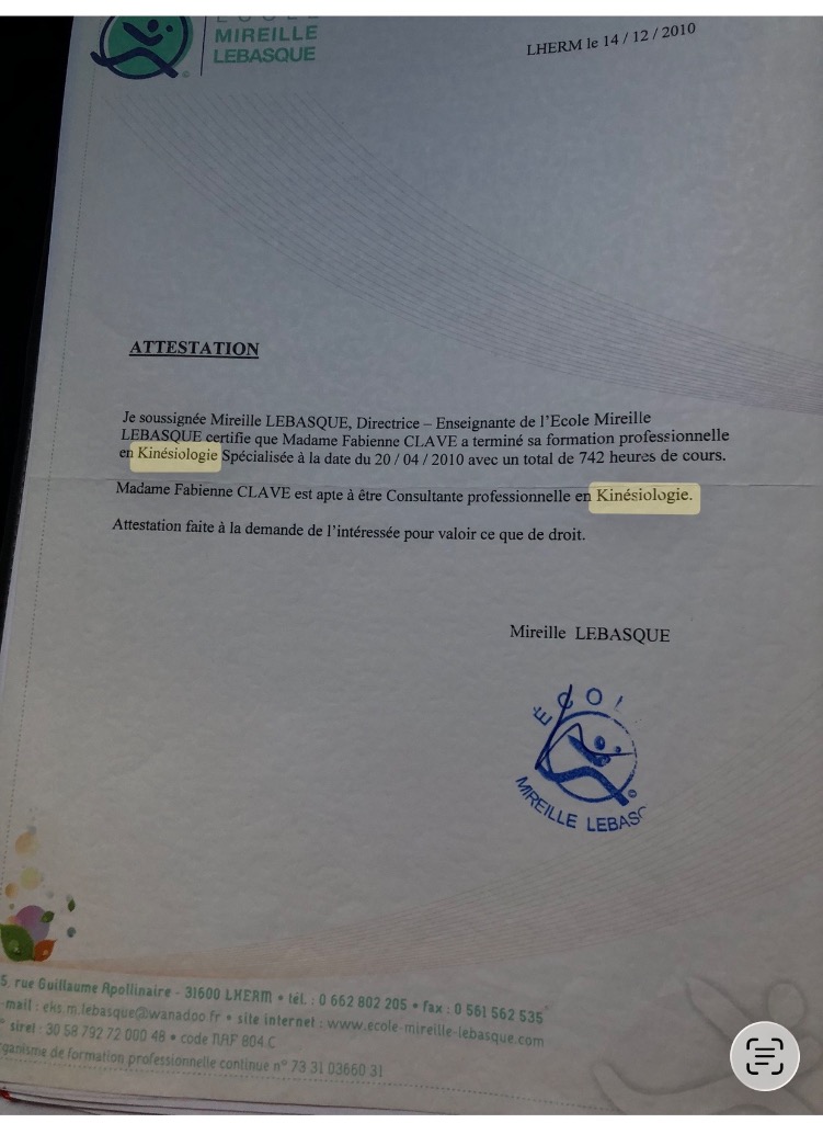 photo diplome LibertéMaux Reiki  Lahochi Brain-Gym Relaxation