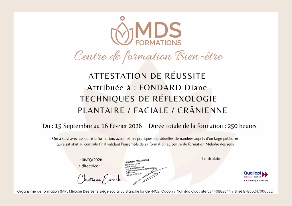 photo diplome Diane Réflexologie 
