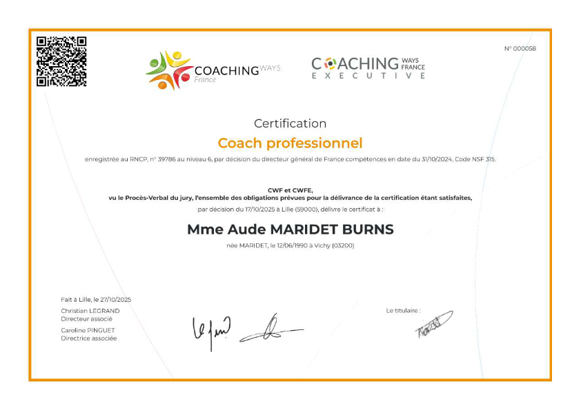 photo diplome Ambee Coaching - Bilan de Compétences