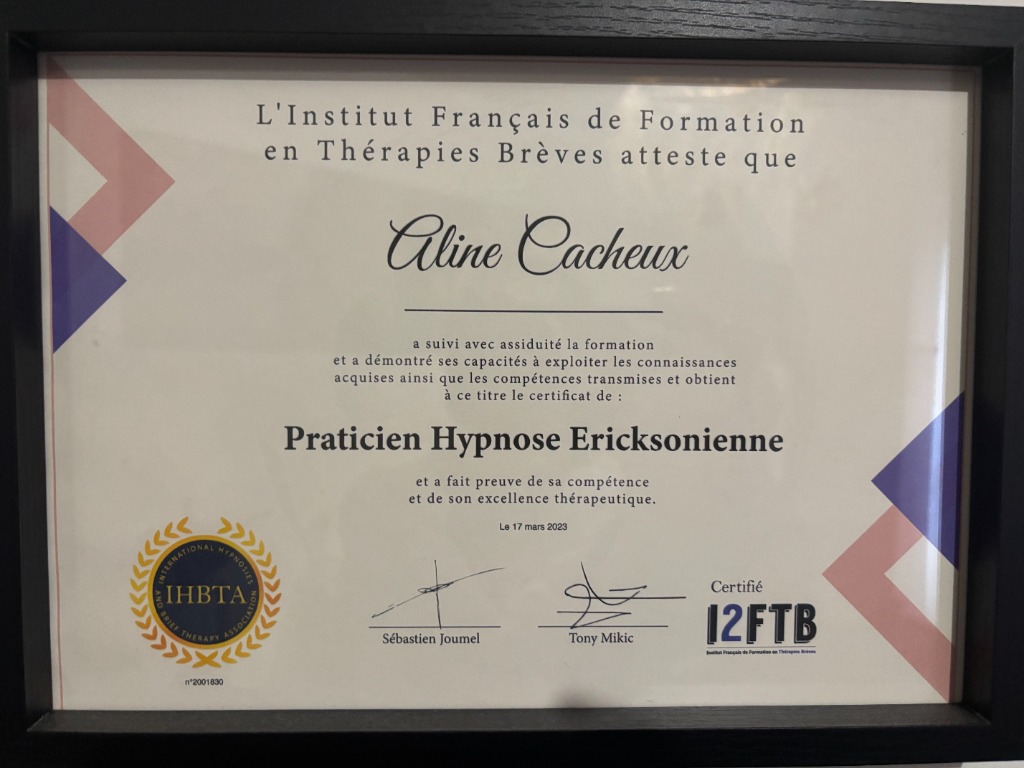 photo diplome Infiniment être zen, Aline Cacheux
