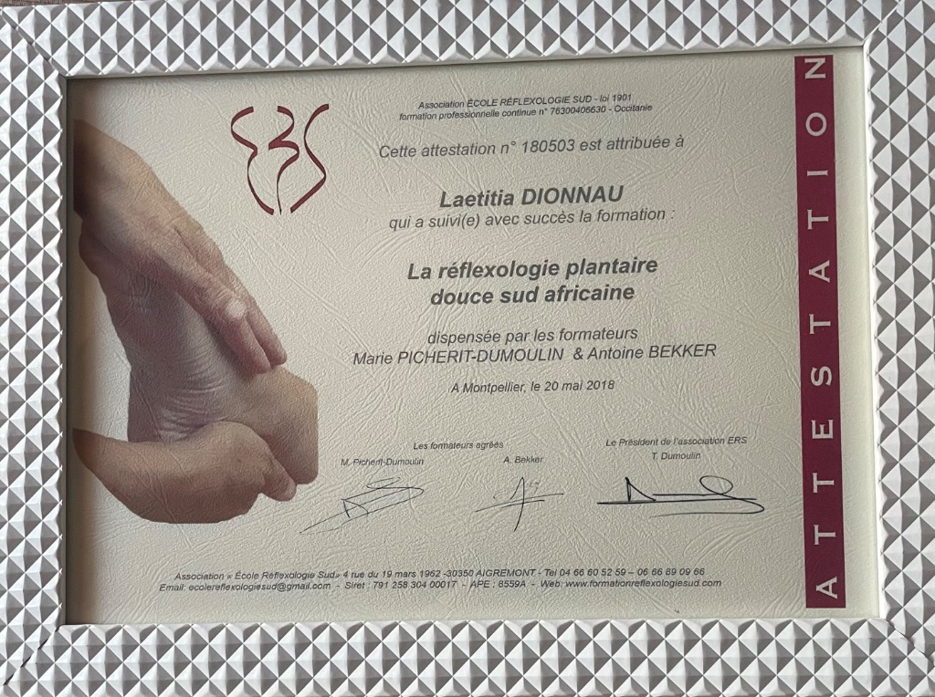 photo diplome Zen et Harmonie Réflexologie 