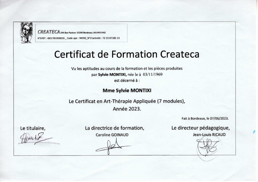 photo diplome Sylvie MONTIXI FaSylit-Action