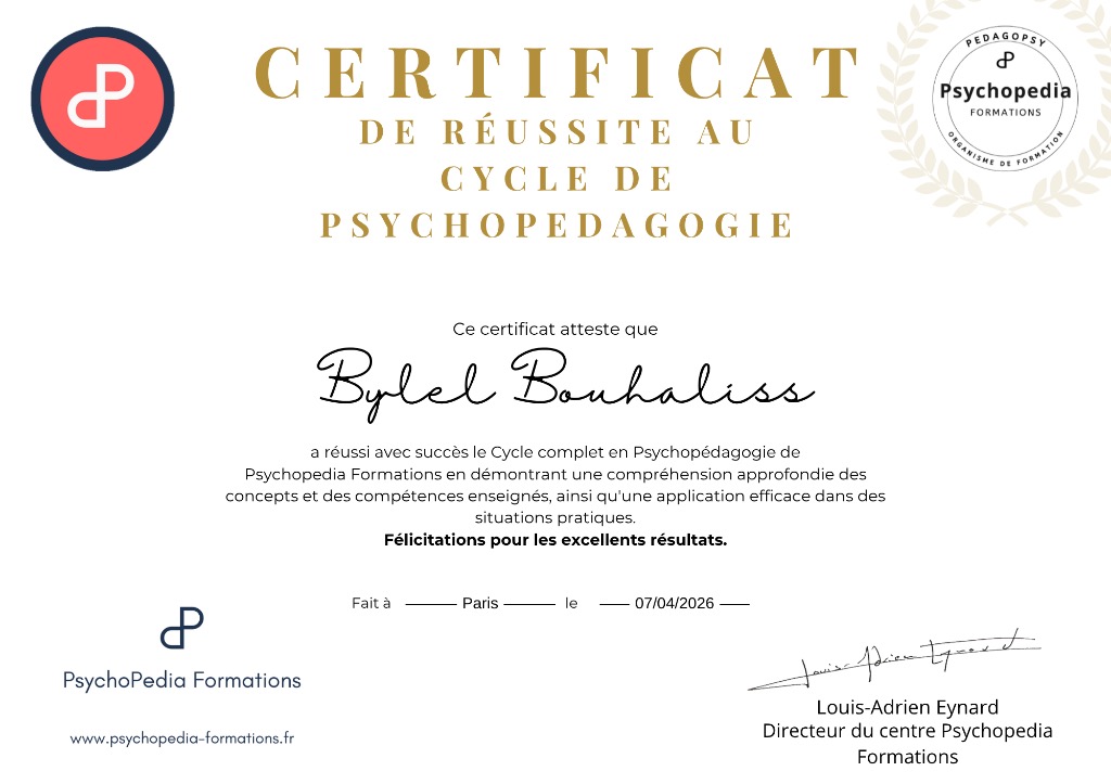 photo diplome Bylel Bouhaliss Psychopédagogue
