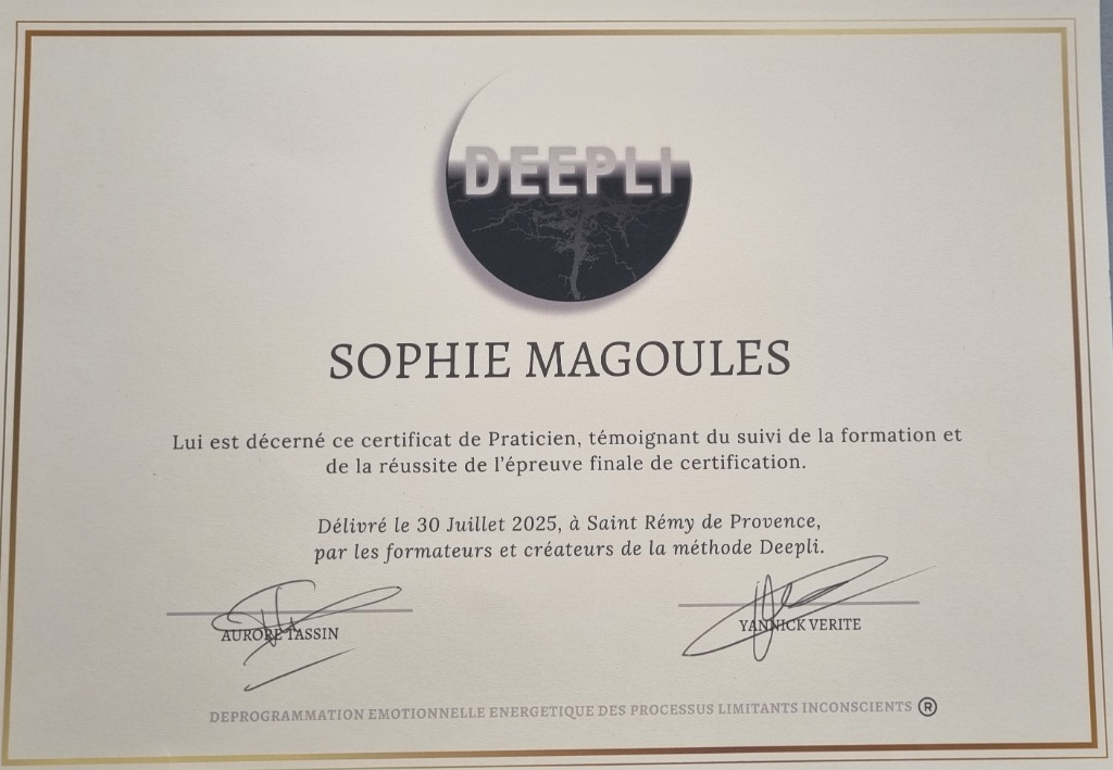 photo diplome Sophie Magoules accompagnement