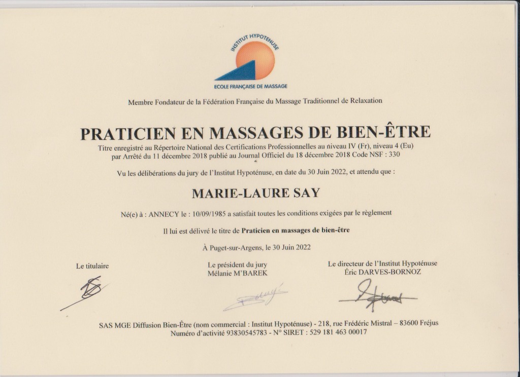 photo diplome Harmonie des cinq sens