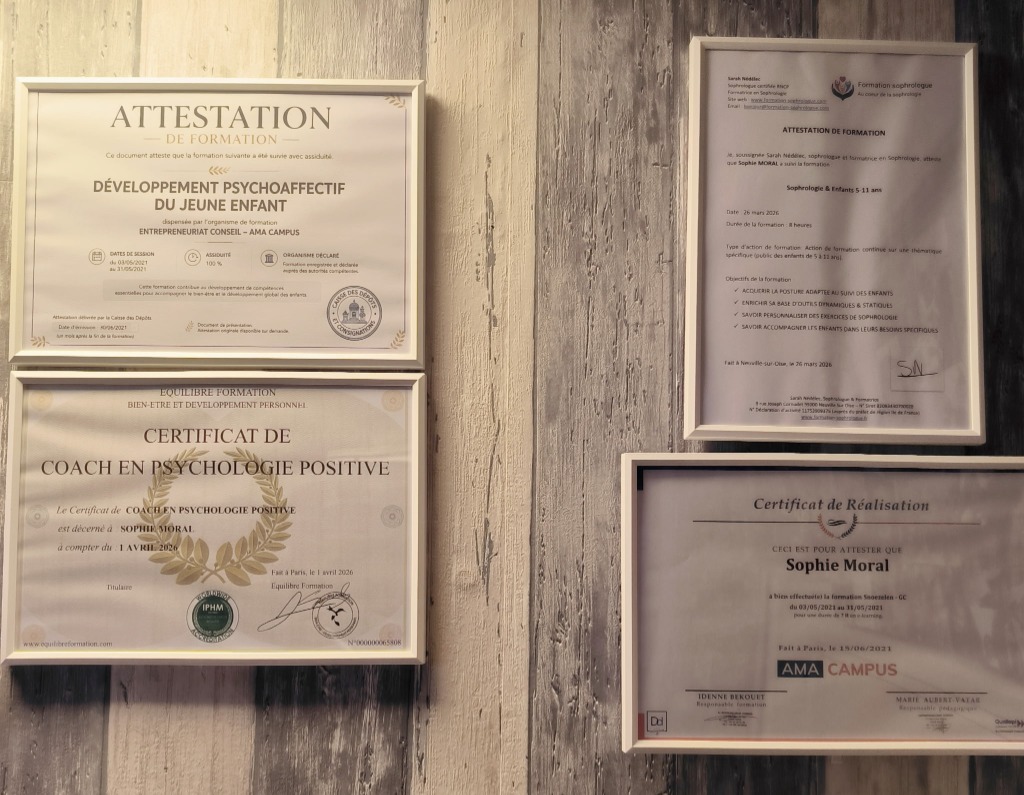 photo diplome Sophie – Psychopraticienne spécialisée enfants