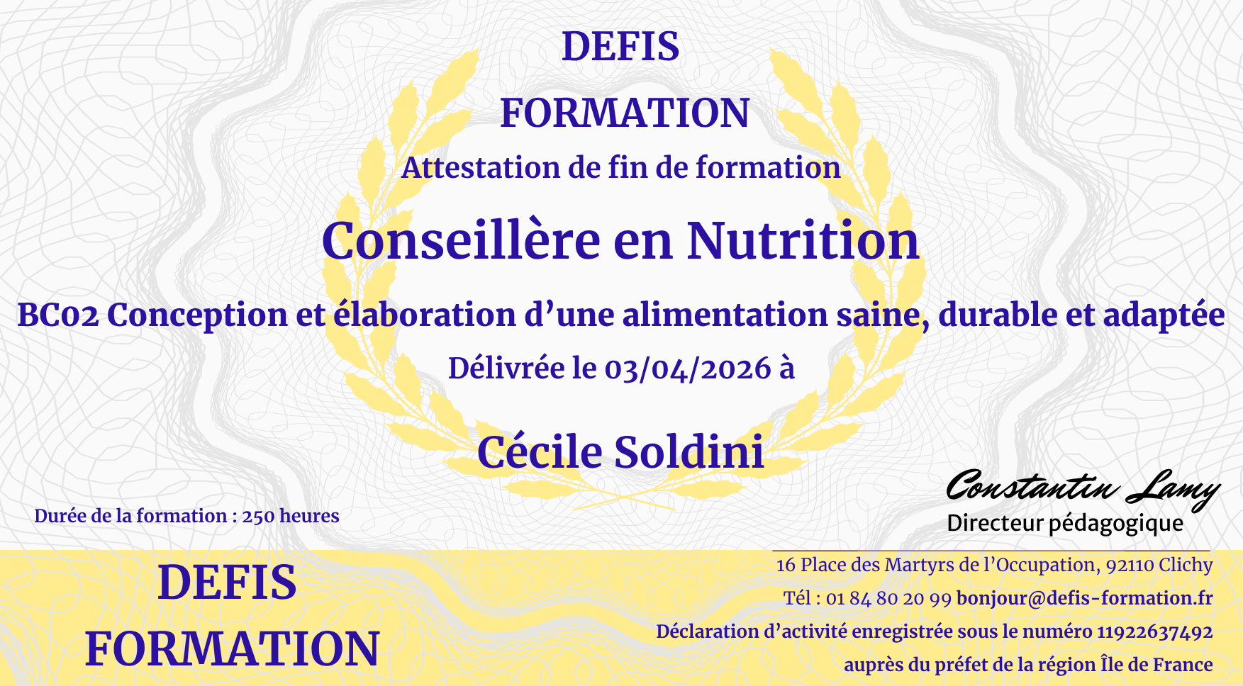 photo diplome Cécile Soldini