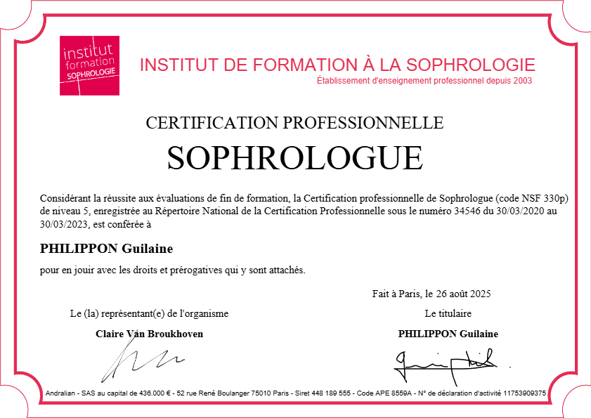 photo diplome Diffuz ton bien-être Sophrologie