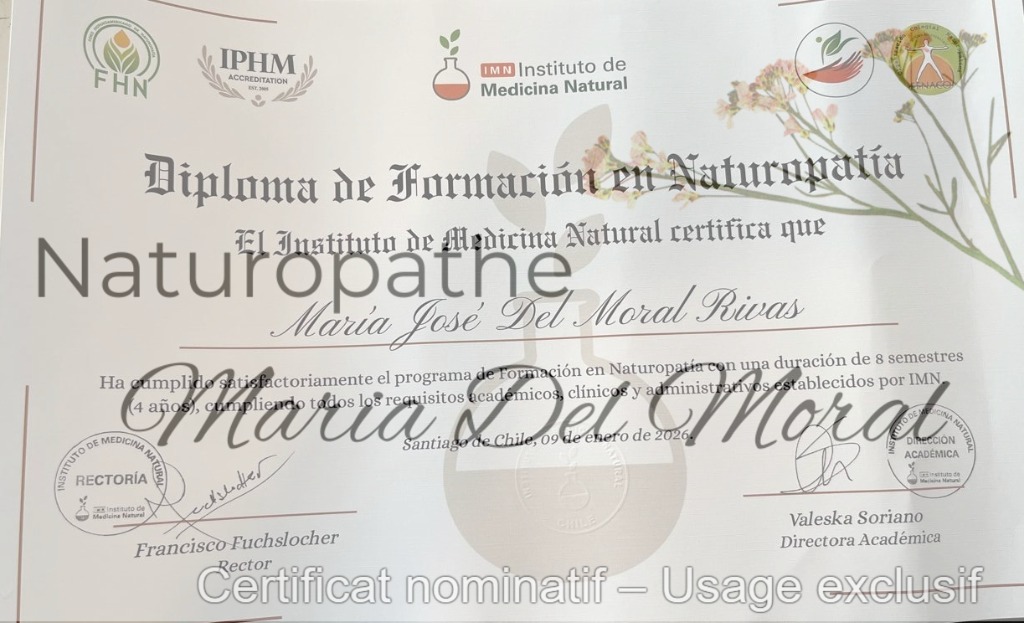 photo diplome María Naturopathe 