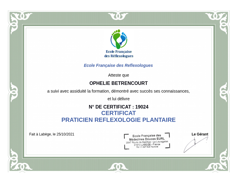 photo diplome OPHELIE BETRENCOURT