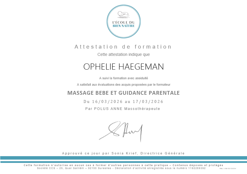 photo diplome Le Cocon d’ophélie - Ophélie Haegeman