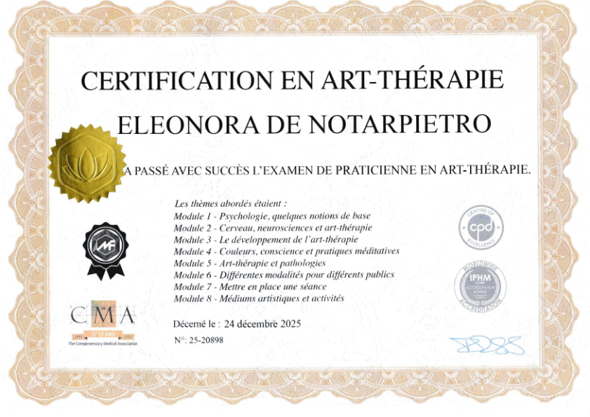photo diplome Eden Art-Thérapie