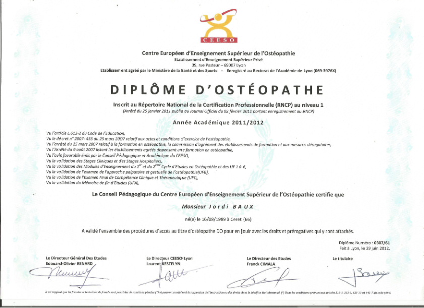 photo diplome Jordi BAUX