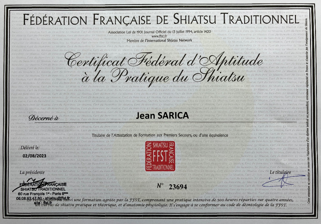 photo diplome Douarnenez Shiatsu
