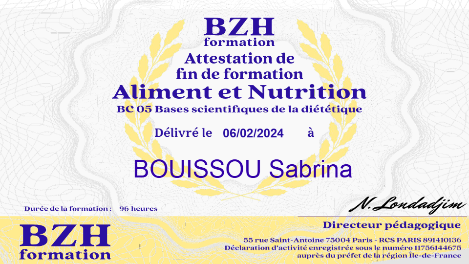 photo diplome Nutri&Fit Sab Conseil