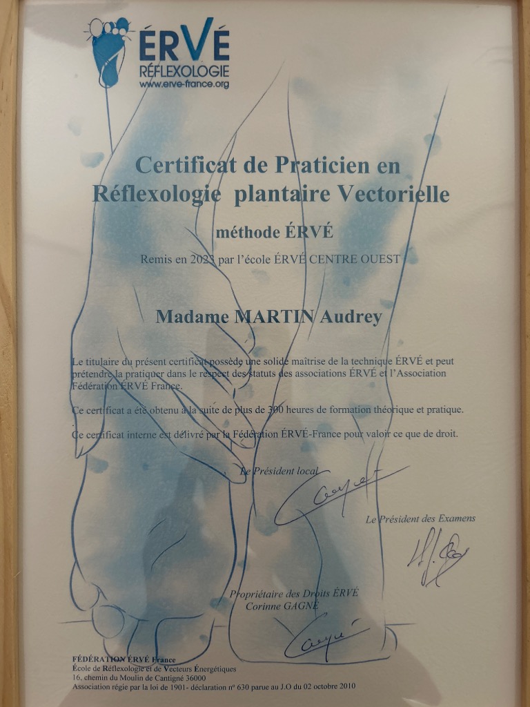 photo diplome Audrey Martin Reflexologue