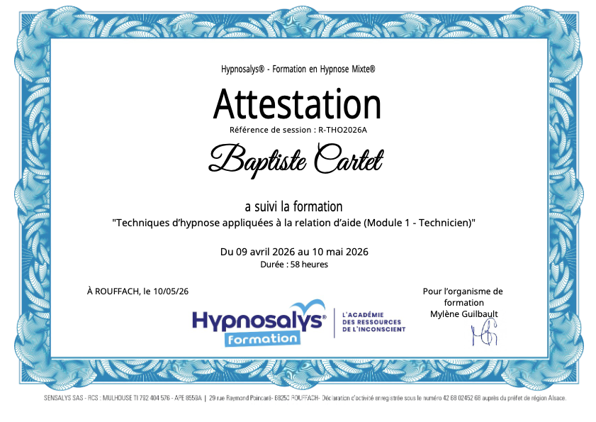 photo diplome Siloé Hypnose
